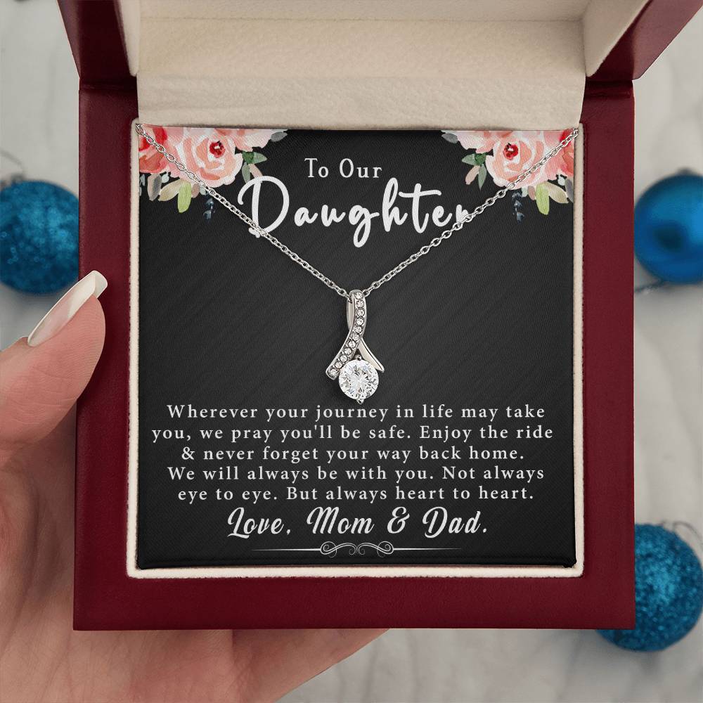 To Our Daughter, Love Mom & Dad – Alluring Beauty Necklace with a heartfelt message card is the best gift for your beloved daughter on her birthday, graduation, wedding, Christmas, and more. 