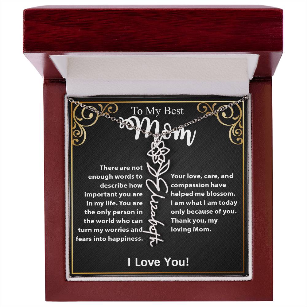 Custom Flower Name Necklace Gift For Mom From Daughter & Son #e307