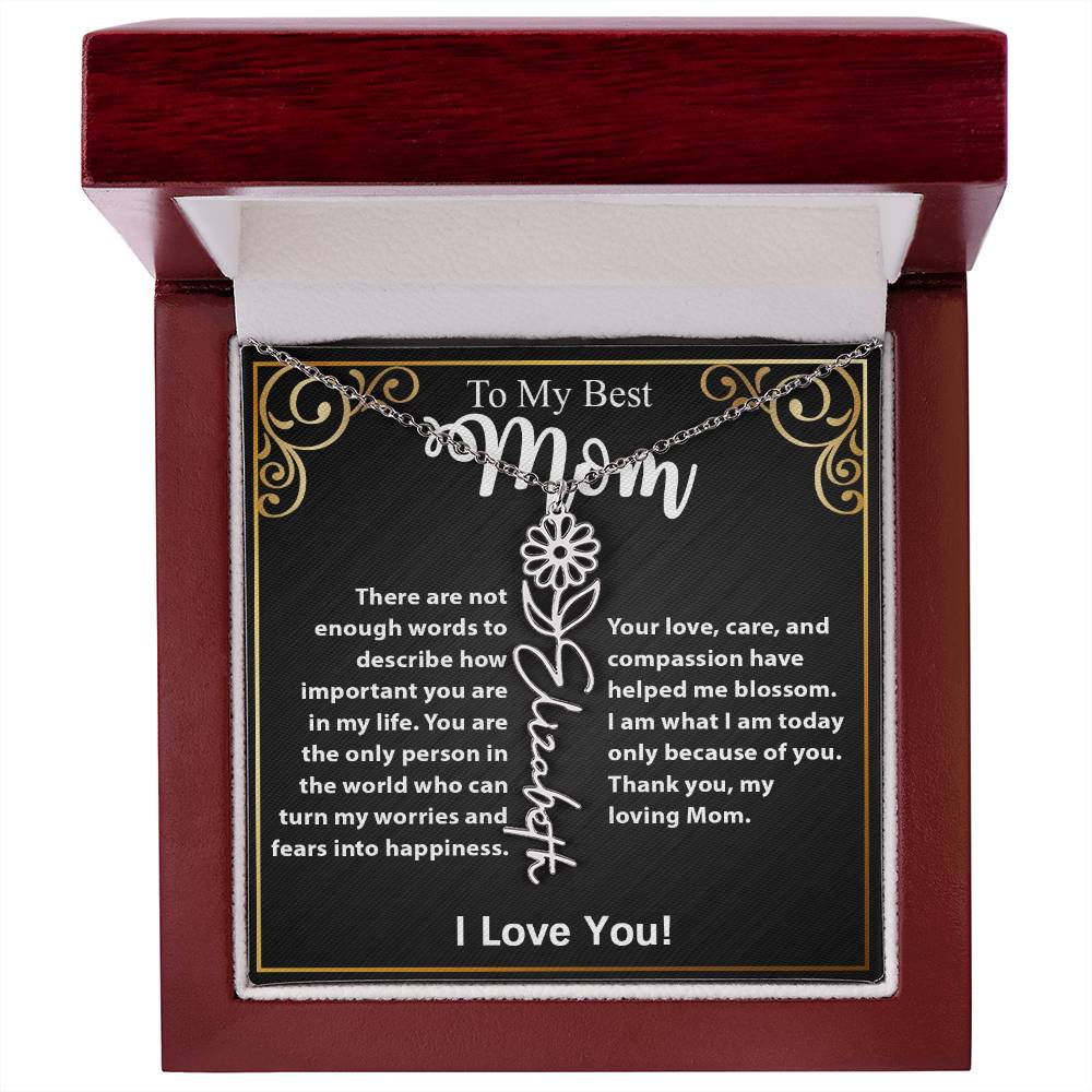 Custom Flower Name Necklace Gift For Mom From Daughter & Son #e307
