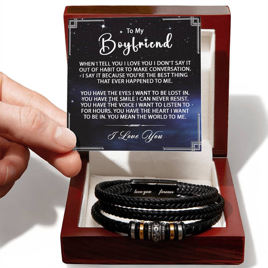 Men's Leather Bracelet - Custom Message Card Jewelry - Jewelry Inns