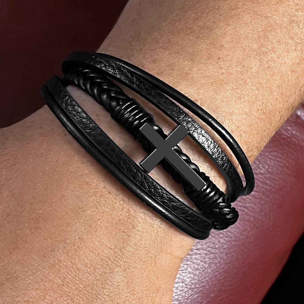 Cross Leather Bracelet - Custom Message Card Jewelry - Jewelry Inns