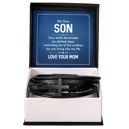 Cross Leather Bracelet Gift For Son #e319