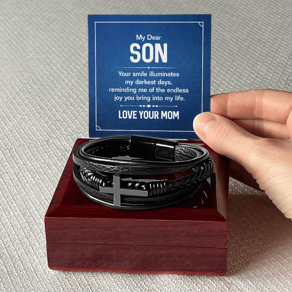 Cross Leather Bracelet Gift For Son #e319