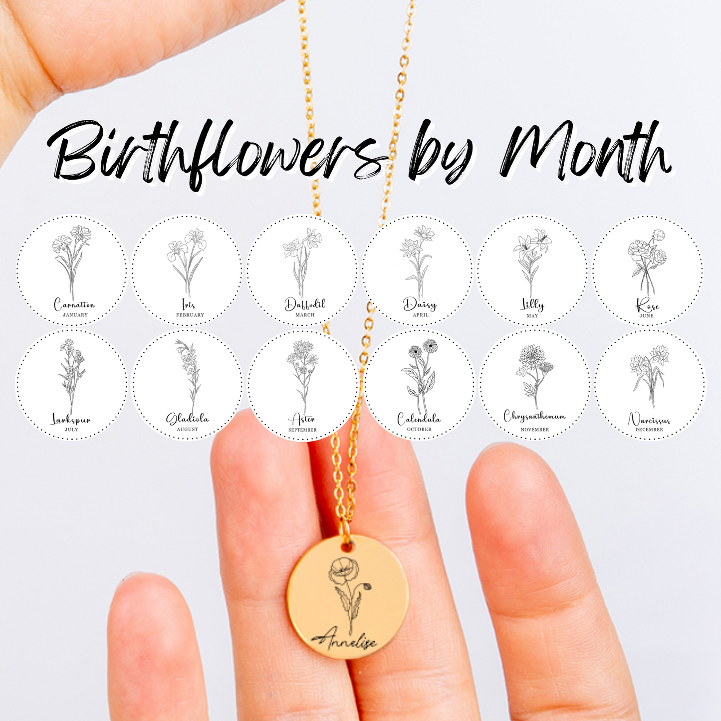 Birth Flower Name Necklace Personalized #e47