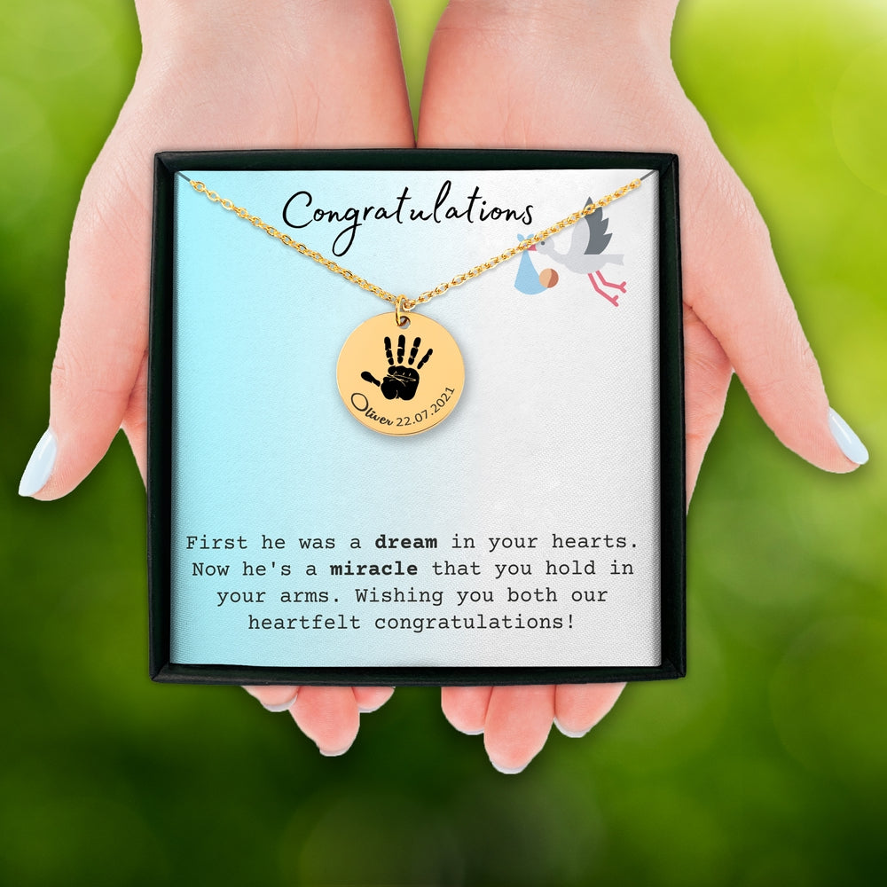 Baby Handprint Necklace - Custom Message Card Jewelry - Jewelry Inns