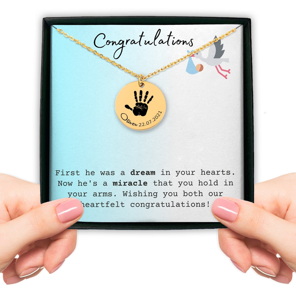 Baby Handprint Necklace - Custom Message Card Jewelry - Jewelry Inns