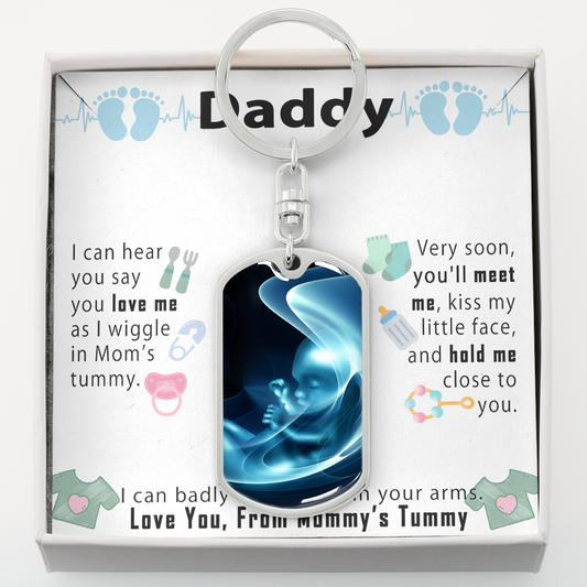 Personalized New Dad Baby Shower Gift - I can hear you say you love me - Engraving Dog Tag Keychain #e209
