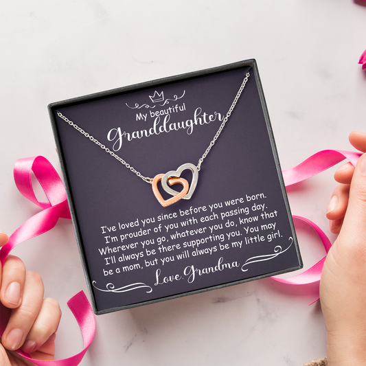 To My Granddaughter - I've loved you since before you were born - Interlocking Heart Necklace #e65