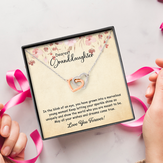 To My Granddaughter Necklace Gift - Interlocking Hearts necklace #e60