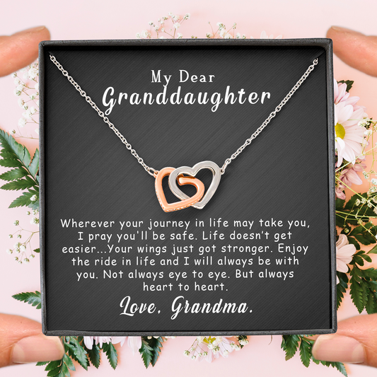 To My Granddaughter Gift  - I pray you'll be safe - Interlocking Heart Necklace #e64