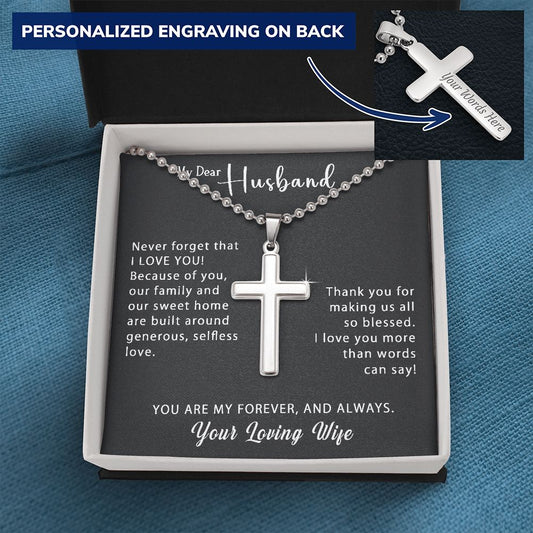 To My Husband Personalized Cross Necklace Military style Gift - Generous Selfless Love  #e210a