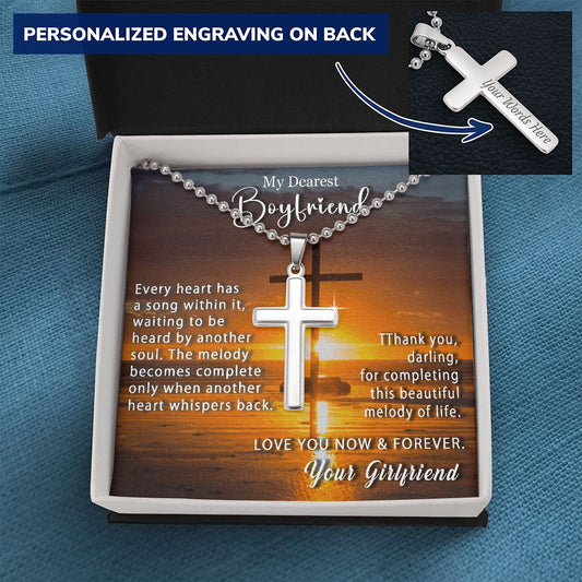 To My Boyfriend Personalized Cross Necklace Military Ball Chain Style - Beautiful melody of life #e214a