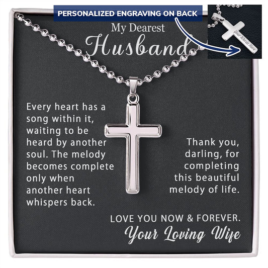To My Husband Personalized Cross Necklace Military Ball Chain Style - Beautiful melody of life #e212a