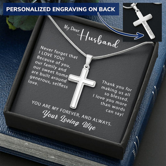 To My Husband Personalized Cross Necklace Snake Chain Style - Generous Selfless Love #e210b