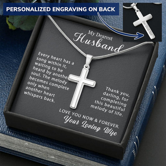 To My Husband Personalized Cross Necklace Snake Chain Style - Beautiful melody of life #e212b