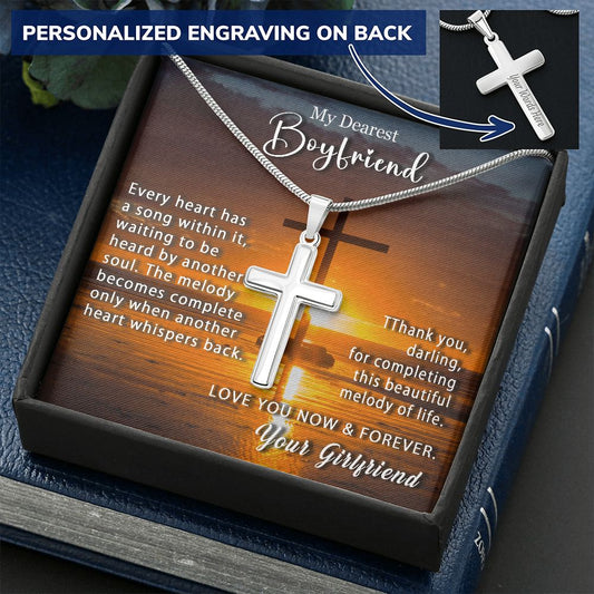 To My Boyfriend Personalized Cross Necklace Snake Chain Style - Beautiful melody of life #e214b