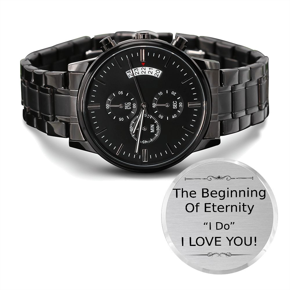 Personalized Groom Watch Gift From Bride - Black Chronograph Watch #e84
