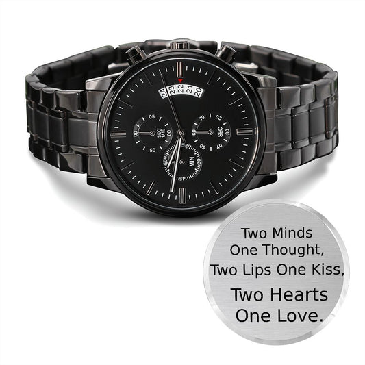 Personalized Boyfriend Chronograph Watch Gift - Two hearts one love - #e187