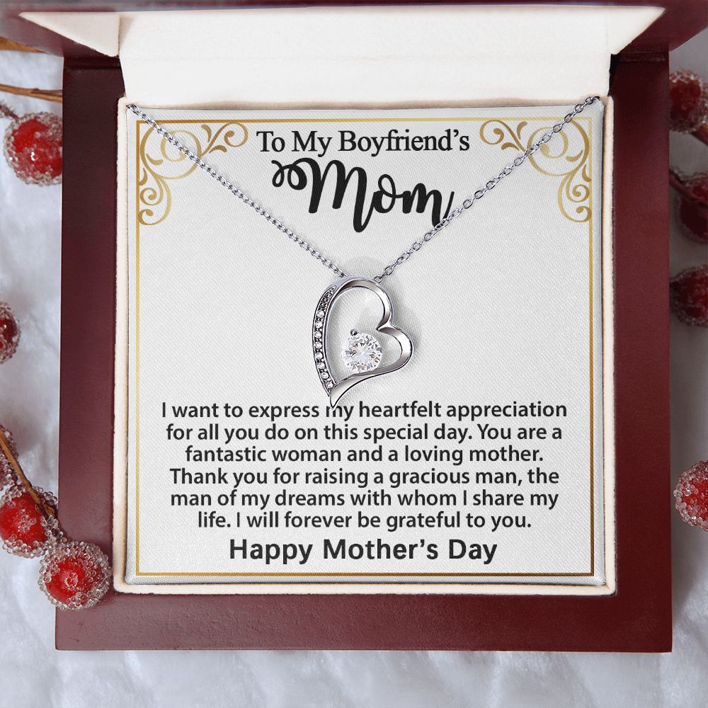 Gift For Boyfriend's Mom - To My Boyfriend's Mom Necklace, Mother's Day Birthday Ideas, Forever Love Jewelry Message Card For BF's Mother #e262