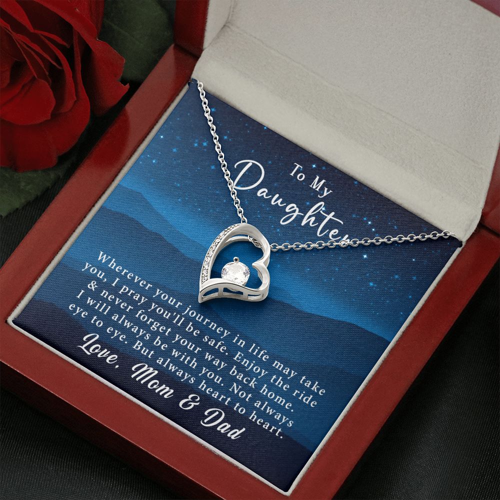To My Daughter Forever Love Necklace Gift From Mom & Dad - Always heart to heart #e221