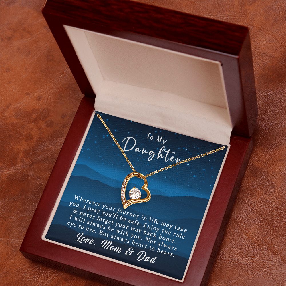 To My Daughter Forever Love Necklace Gift From Mom & Dad - Always heart to heart #e221