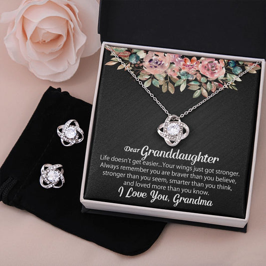 To My Granddaughter Gift - Love Knot Earrings & Necklace Set #e129