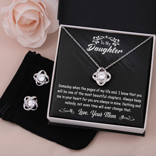 To My Daughter Gift From Mom- Love Knot Earrings & Necklace Set #e128