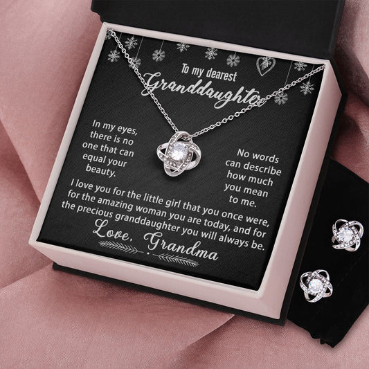 To My Granddaughter Necklace Gift - In my eyes -  Love Knot Earrings Set #e172