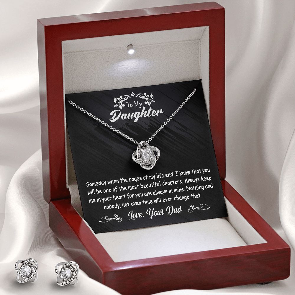 To My Daughter Gift From Dad - Love Knot Earrings & Necklace Set #e127