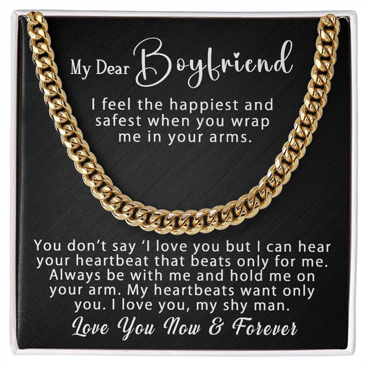Personalized To My Boyfriend Cuban Link Chain 5mm Necklace - I can hear your heartbeat #e93