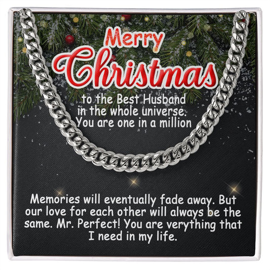 Personalized To My Husband Cuban Link Chain 5mm Necklace - Merry Christmas #e191