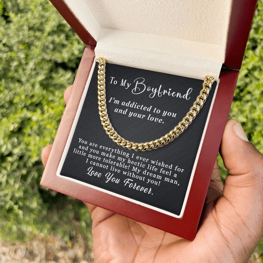 To My Boyfriend Gift, Cuban Chain Necklace 5mm With Message Card Necklace Gift For Him - I'm Addicted to you #e53