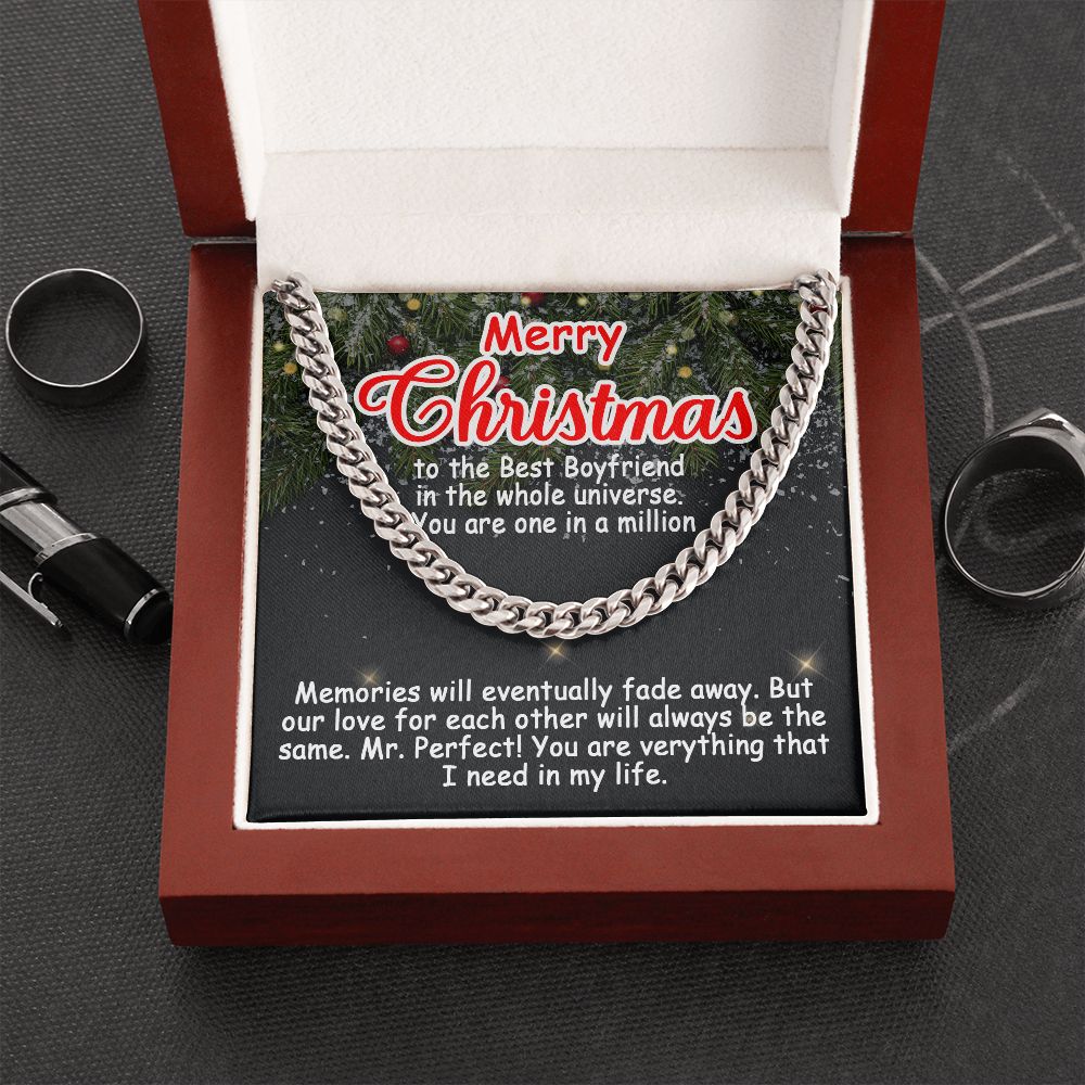 Personalized To My Boyfriend Cuban Link Chain 5mm Necklace - Merry Christmas #e192