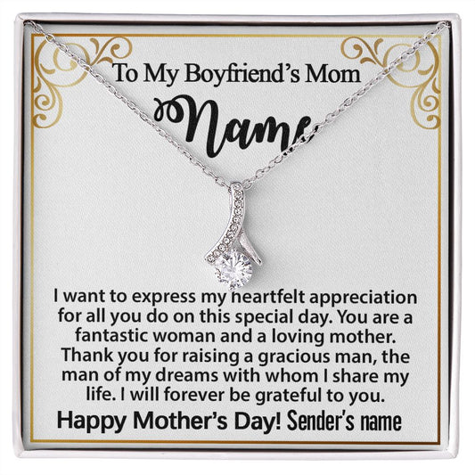 Gift for Boyfriend's Mom, To My Boyfriend's Mom Necklace Personalized, Mother's Day & Birthday Ideas, Message Card Jewelry Custom White-Alluring #e276