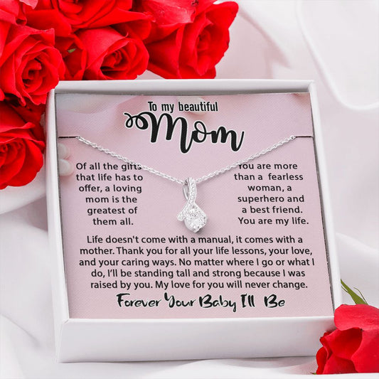 To My Mom Necklace, Mom Birthday Gift From Daughter & Son, Mothers Day Ideas Love Quote Message Card Alluring Beauty Pendant Jewelry For Mother #e234