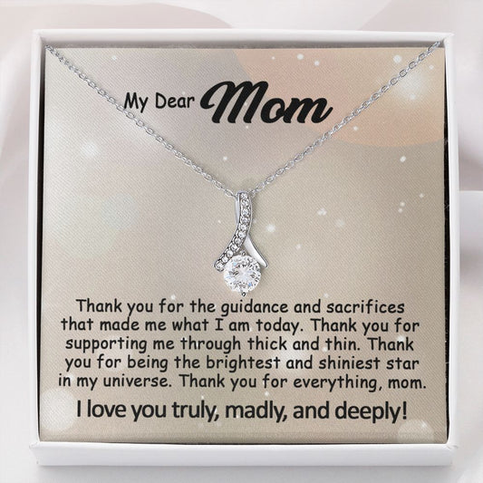 To My Mom Necklace, Mother's Day Birthday Gift Ideas From Daughter & Son, Poem Message Card Alluring Beauty Pendant Jewelry Presents For Her #e243b