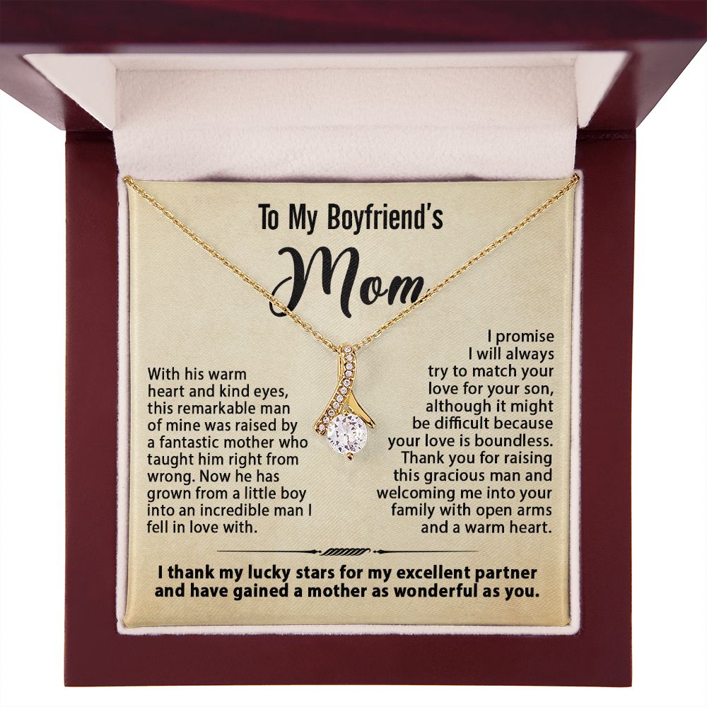 Gift For Boyfriend's Mom - To My Boyfriend's Mom Necklace, Mother's Day Birthday Ideas, Love Knot Jewelry Message Card For BF's Mother #e261