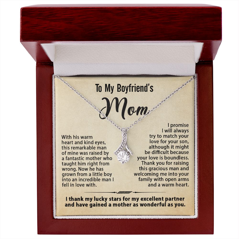 Gift For Boyfriend's Mom - To My Boyfriend's Mom Necklace, Mother's Day Birthday Ideas, Love Knot Jewelry Message Card For BF's Mother #e261