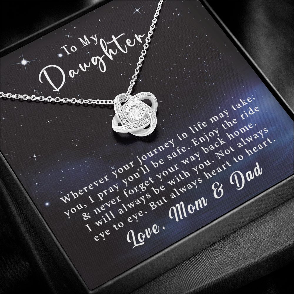 To My Daughter Love Knot Necklace Gift From Mom & Dad - Always heart to heart #e218