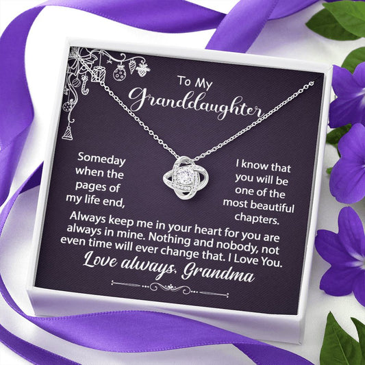 To My Granddaughter Necklace Gift - Always keep me in your heart - Love Knot #e159