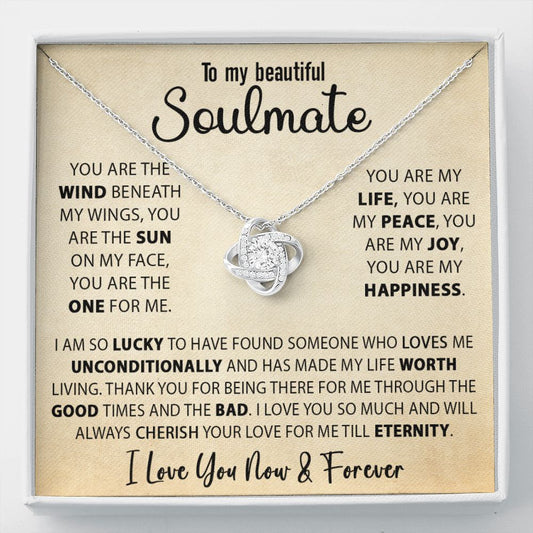 Best Gift For Her Soulmate Necklace Gift For Wife Girlfriend Valentine's Day Birthday Anniversary With Love Quote Message Card, Love Knot Jewelry Gift Ideas For Her #e228