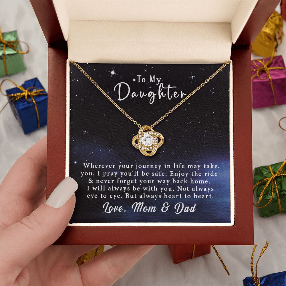 To My Daughter Love Knot Necklace Gift From Mom & Dad - Always heart to heart #e218