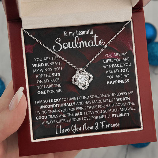 To My Soulmate Necklace Gift For Wife Girlfriend Valentine's Day Birthday Anniversary With Message Card Love Knot Pendant Gift For Her #e227