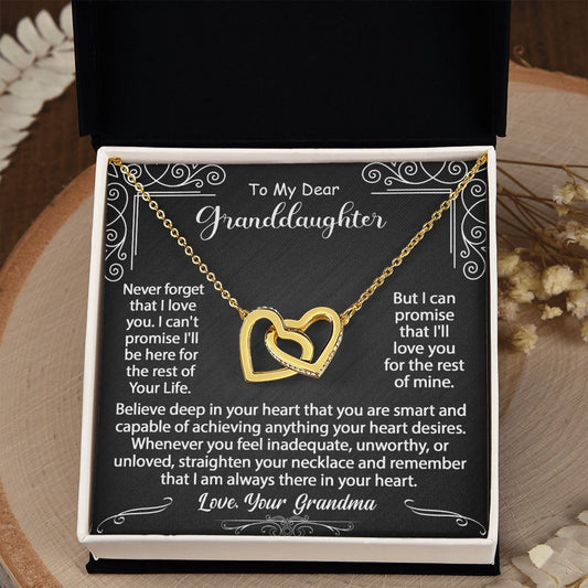 To My Granddaughter Necklace Gift From Grandma, Graduation Birthday Gift Inspirational Message Card Necklace - Interlocking Hearts #e72a