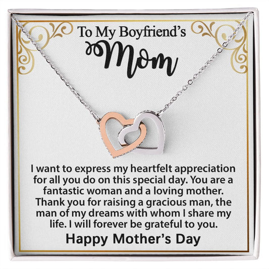 Gifts for Boyfriend's Mom, To My Boyfriends Mom Necklace Gifts, Mother's Day Gift Birthday Christmas Ideas For BF's Mom, Interlocking Heart Pendants #e271