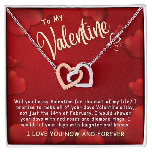 Best Gifts For Her - To My Valentine Necklace - By my Valentine for the rest of my life - Interlocking Hearts #e224