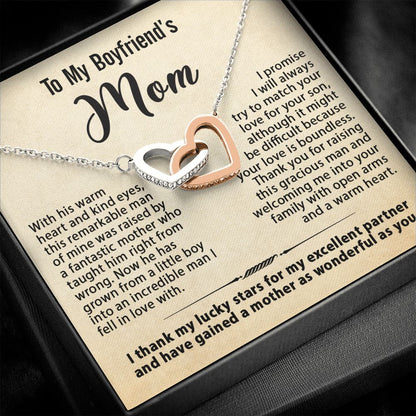 Gifts for Boyfriend's Mom, To My Boyfriends Mom Necklace Gifts, Mother's Day Gift Birthday Christmas Ideas For BF's Mom, Interlocking Heart Pendants #e268