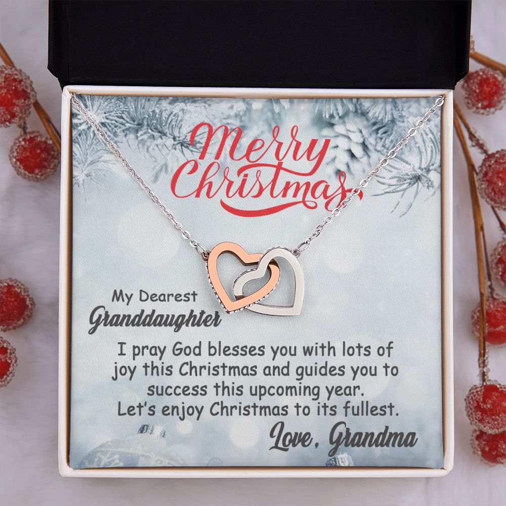 Personalized To My Granddaughter Interlocking Hearts Necklace From Grandma- Merry Christmas #e196