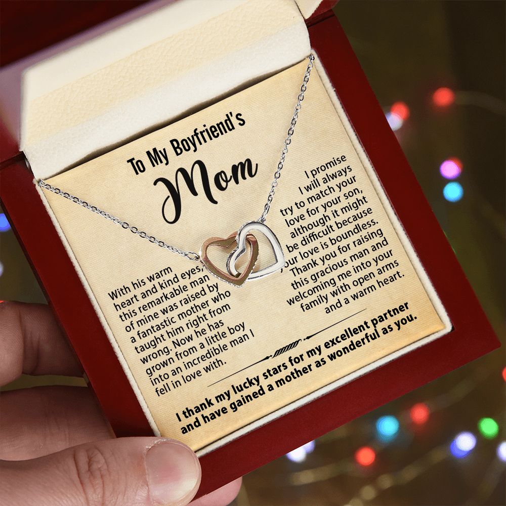 Gifts for Boyfriend's Mom, To My Boyfriends Mom Necklace Gifts, Mother's Day Gift Birthday Christmas Ideas For BF's Mom, Interlocking Heart Pendants #e268