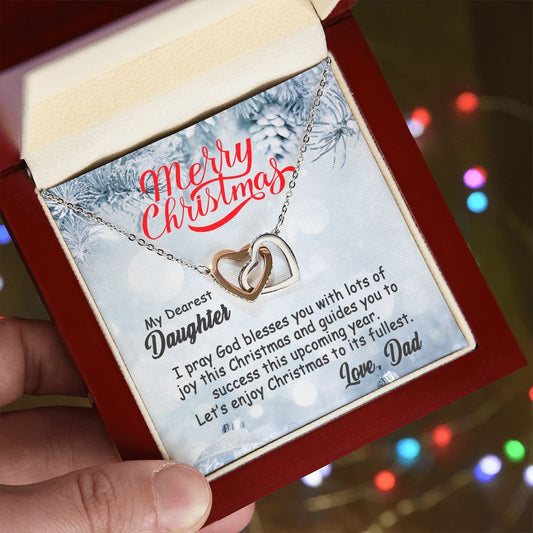 Personalized To My Daughter Interlocking Hearts Necklace From Dad - Merry Christmas #e194